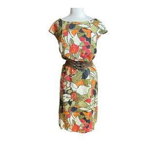 Signature by Robbie Bee cotton print dress with belt 22W